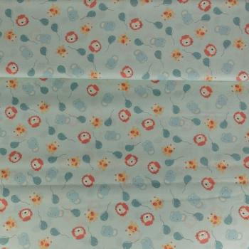 Preview: Baumwolldruck Tiger, Elefant, Giraffe mit Luftballons auf Mint